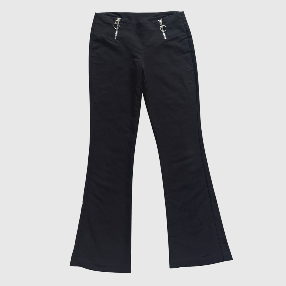 Odds 'n Evens Black Flare Pants Y2K‎ Zip V-Waist cybercore Emo 90s 3 28 low rise